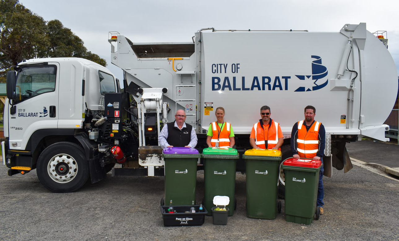 City of Ballarat waste collection vehicle and bins