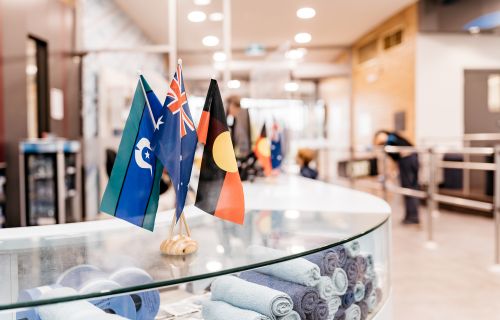 Torres Strait Flag, Australian Flag, Aboriginal Flag on desk at BALC