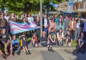 The Trans Day of Visibility flag raising.
