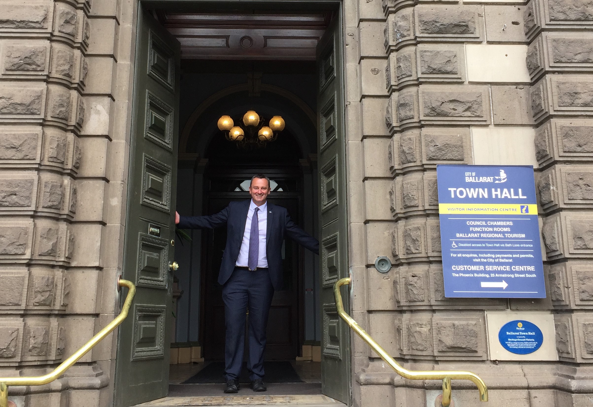 Mayor at Town Hall door