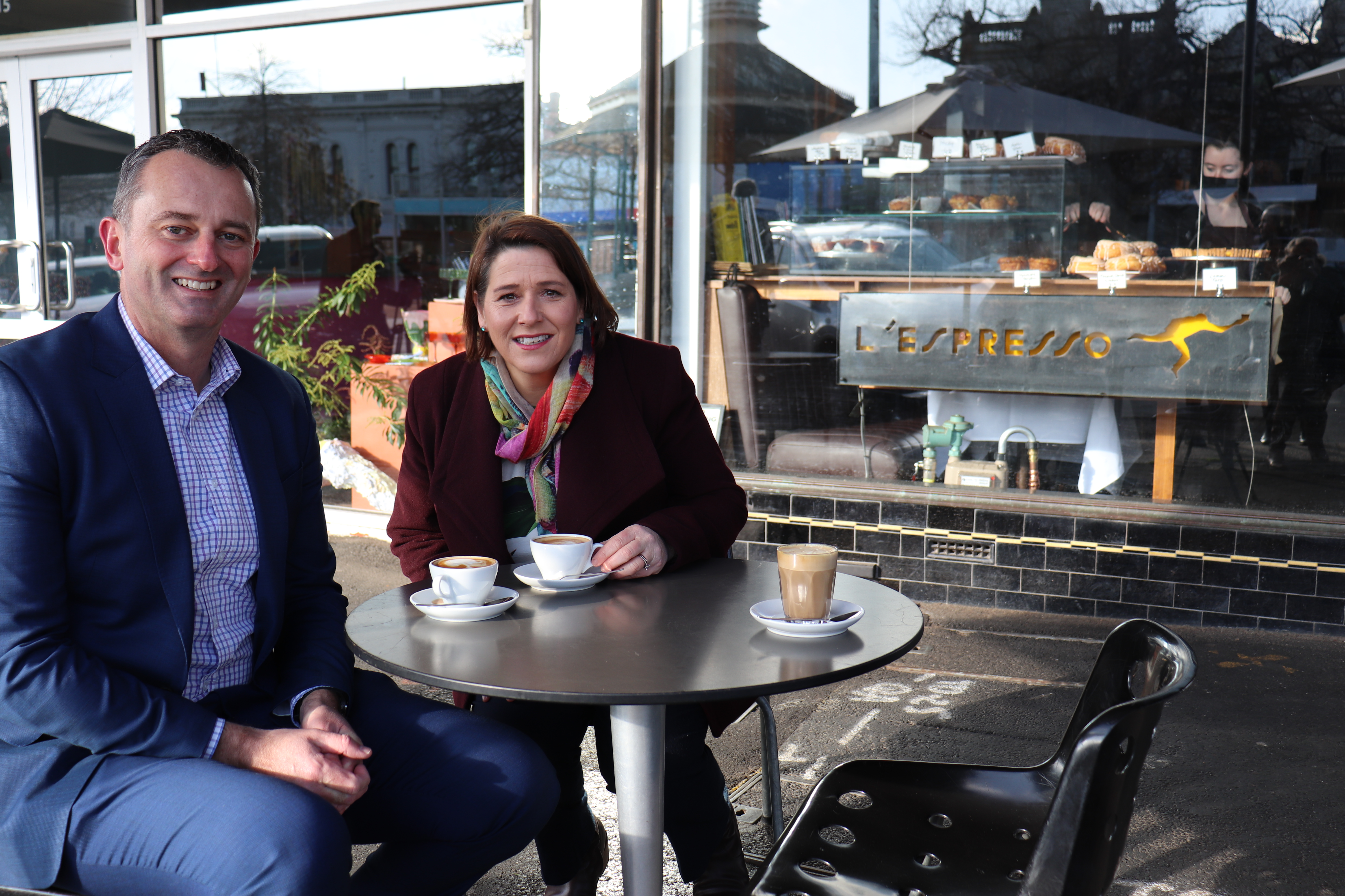 Mayor of Ballarat Cr Daniel Moloney with Juliana Addison MP at L'Espresso