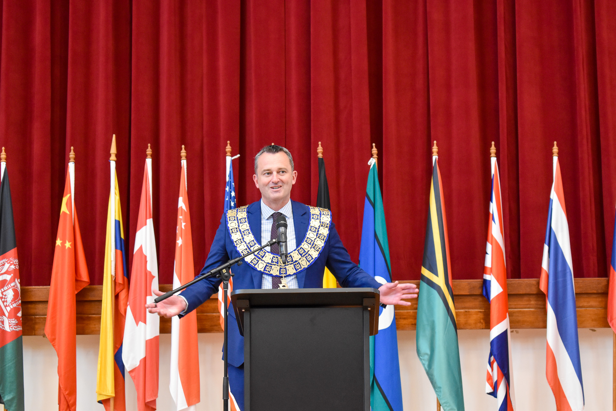 Mayor of Ballarat Cr Daniel Moloney speaking at Civic Hall