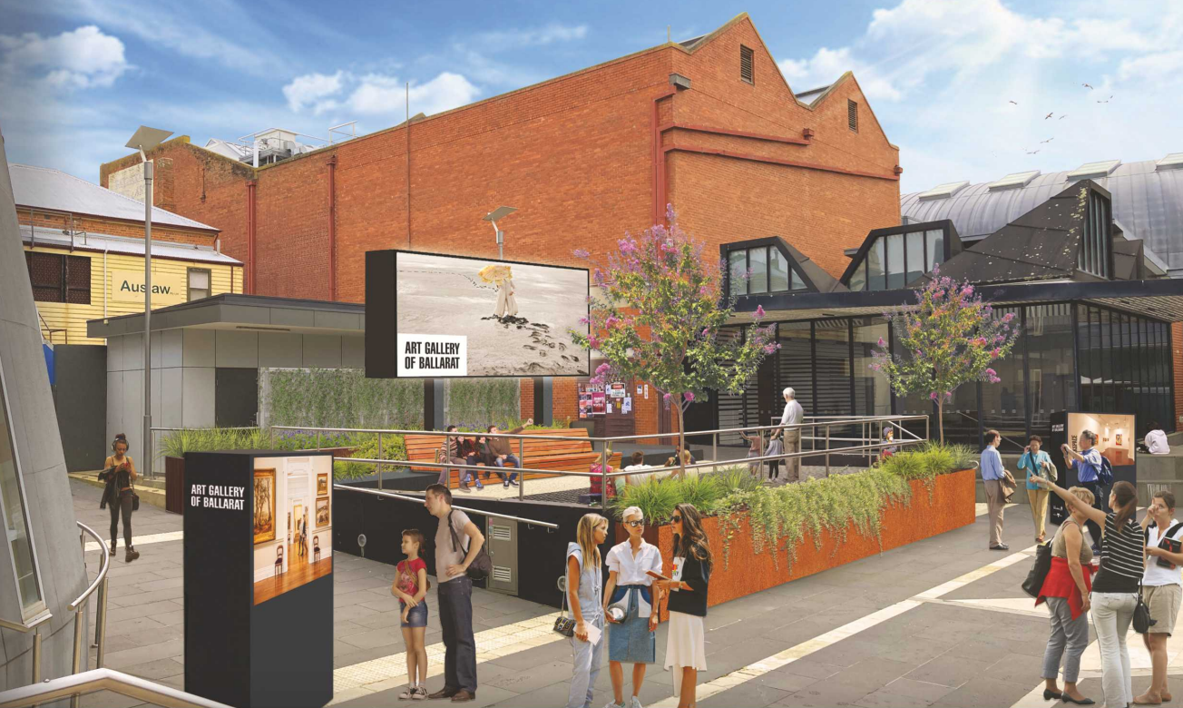 An artist's impression of a future screen at Alfred Deakin Place