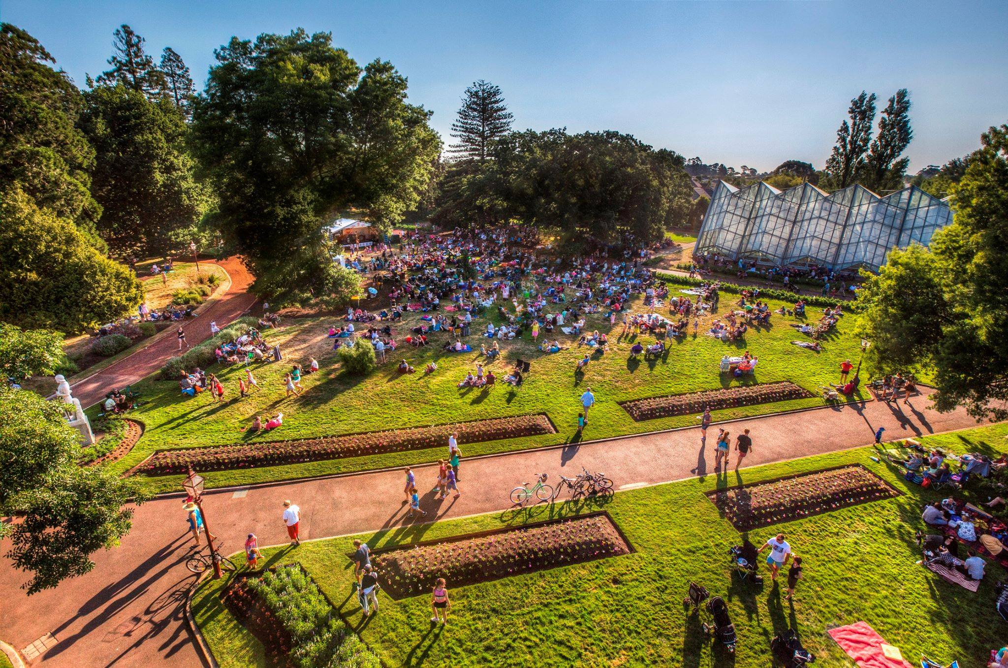 Aerial view of Ballarat Botanical Gardens during Summer Sundays concert series