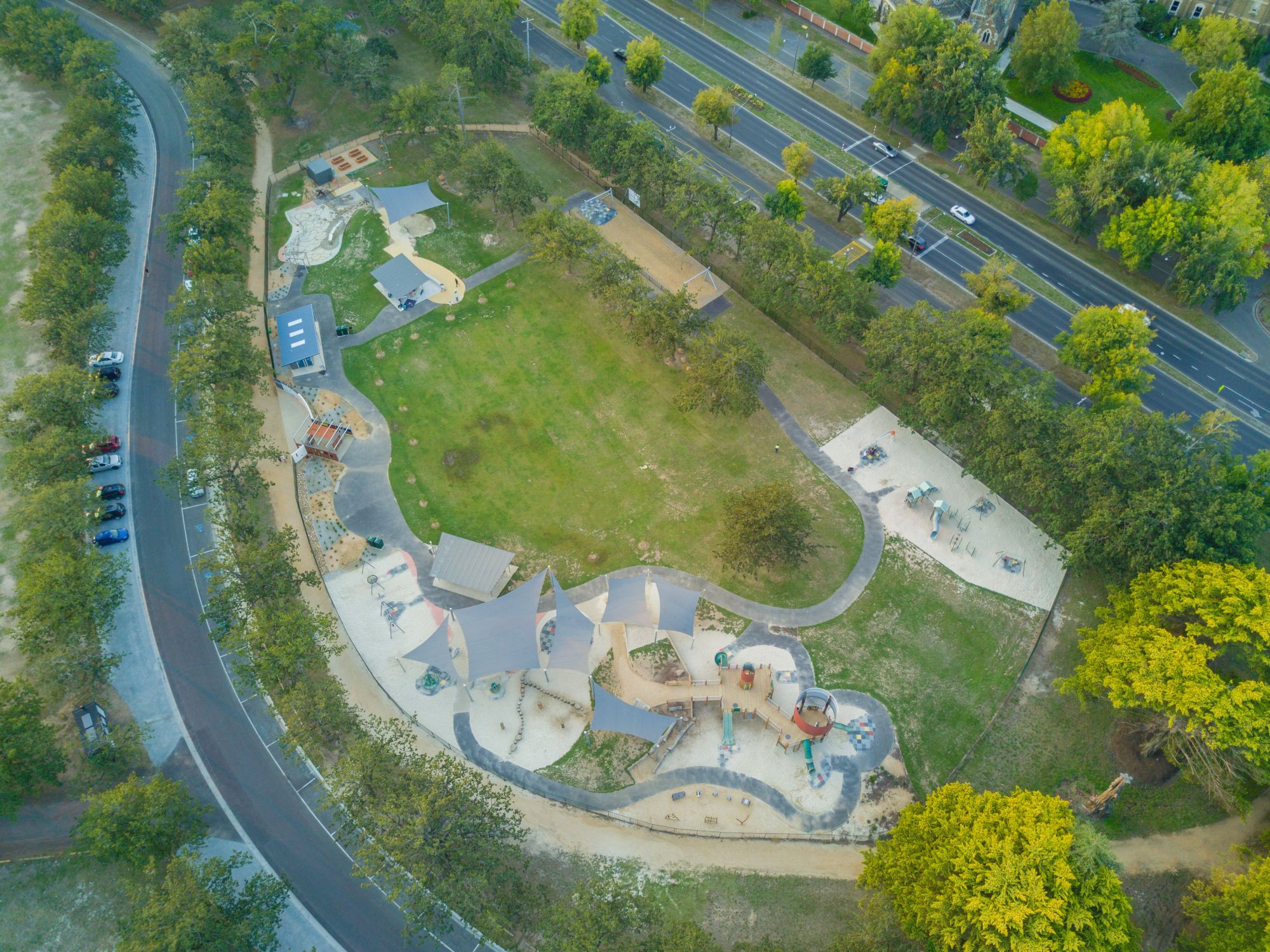 Drone photo of the Victoria Park Inclusive Play Space 