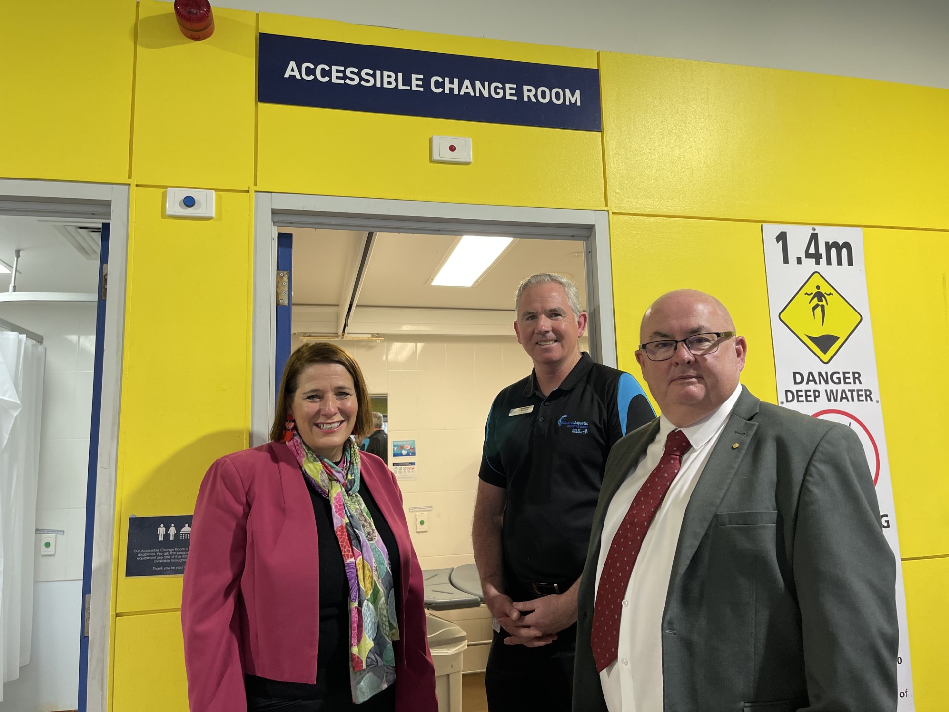 Member for Wendouree Juliana Addison, BALC Manager Aquatic and Leisure Services Gerald Dixon and City of Ballarat Mayor, Cr Des Hudson.