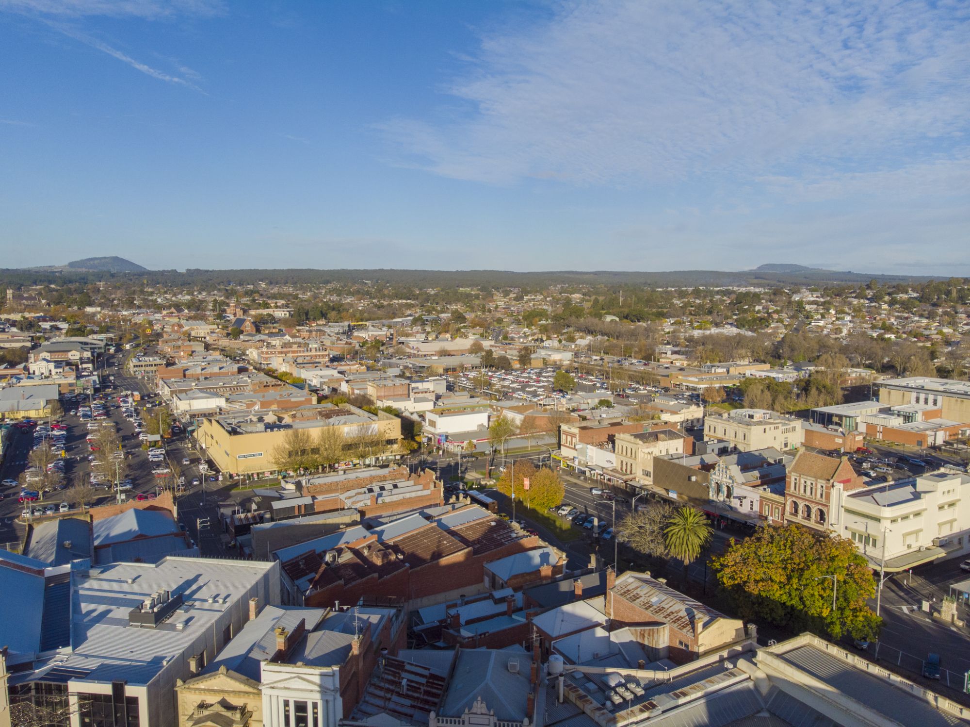 Aerial photo of Ballarat CBD looking south