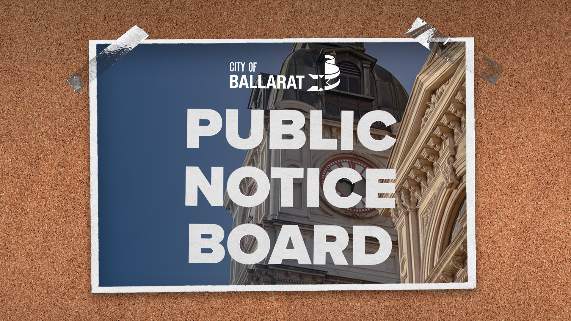 the words public notice board on a poster and pinned to a corkboard