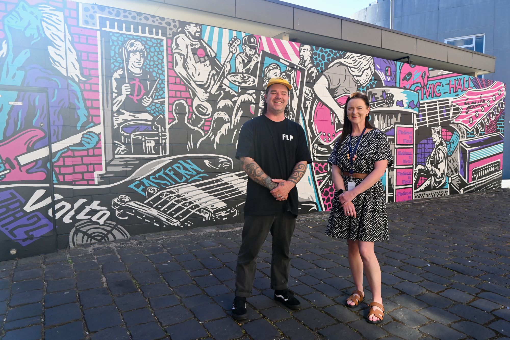 Generic image of mural with local artist Joel Hammonds and City of Ballarat Mayor Cr Tracey Hargreaves