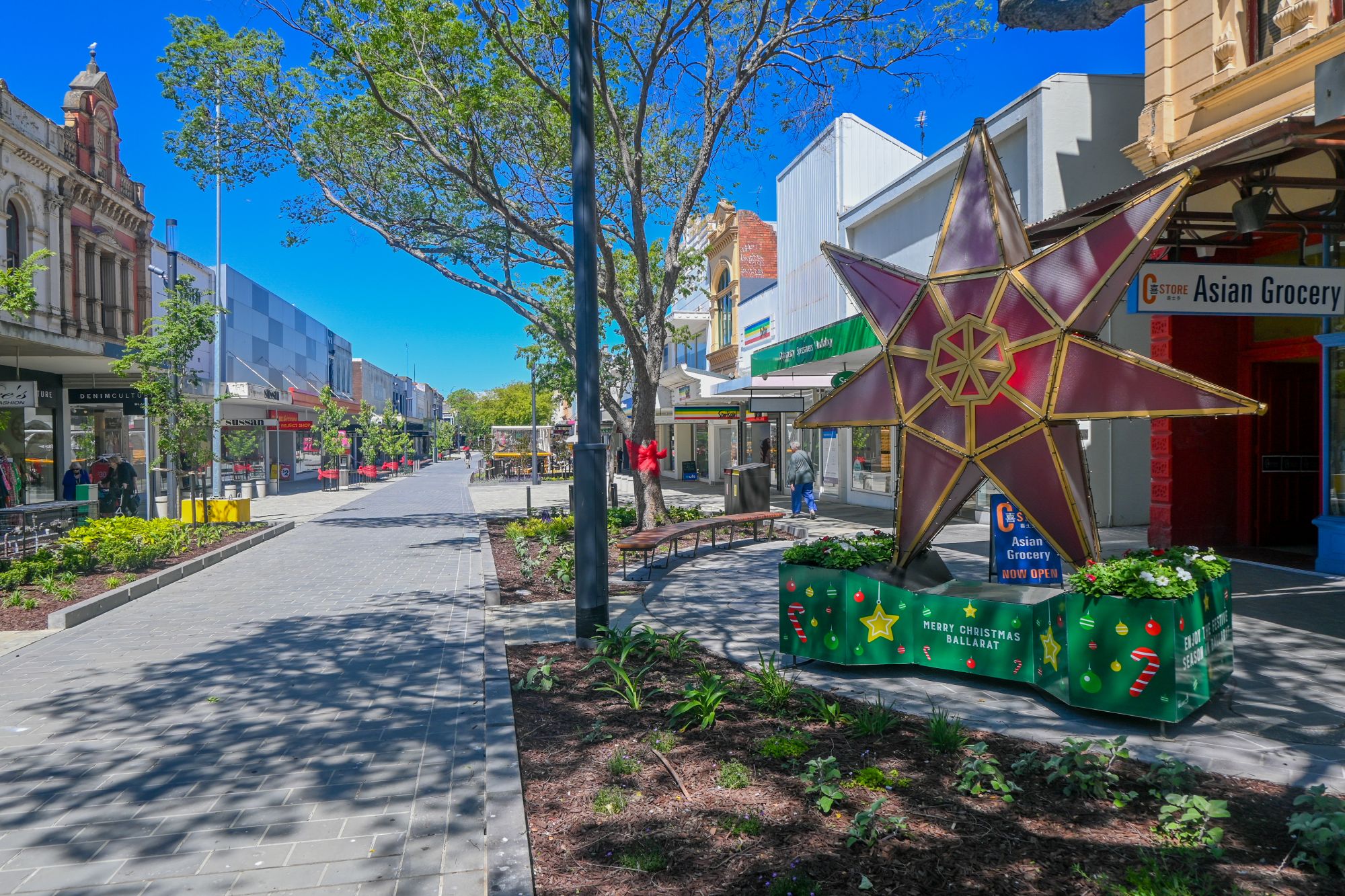 A large Christmas star decoration in the revitalised Bridge Mall