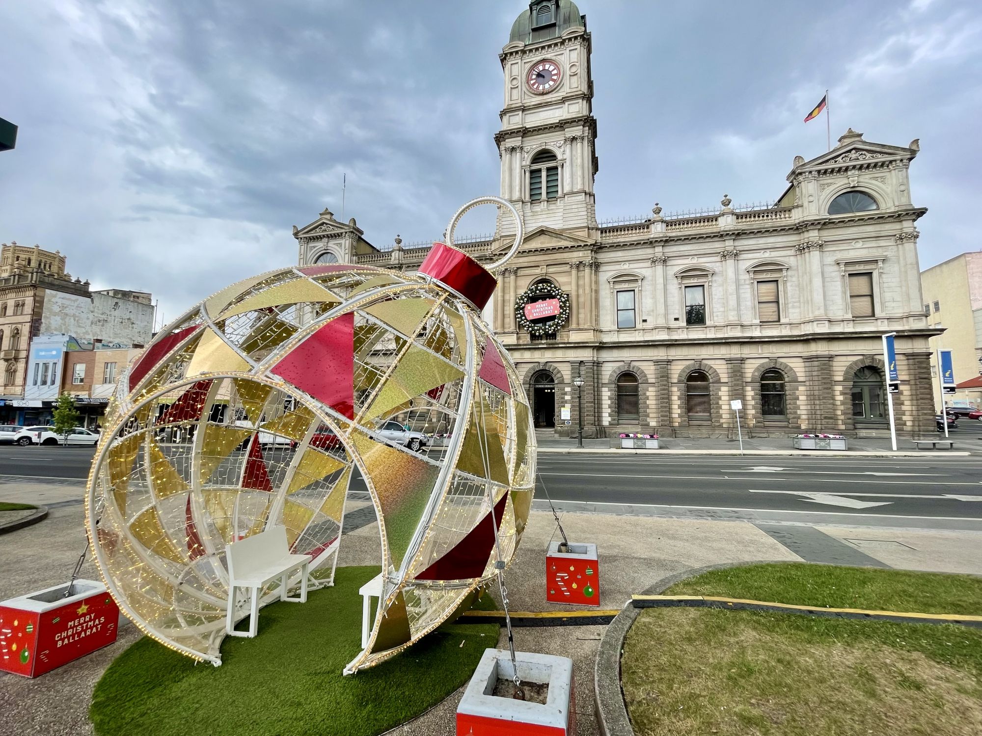 The giant bauble in Queen Victoria Square.