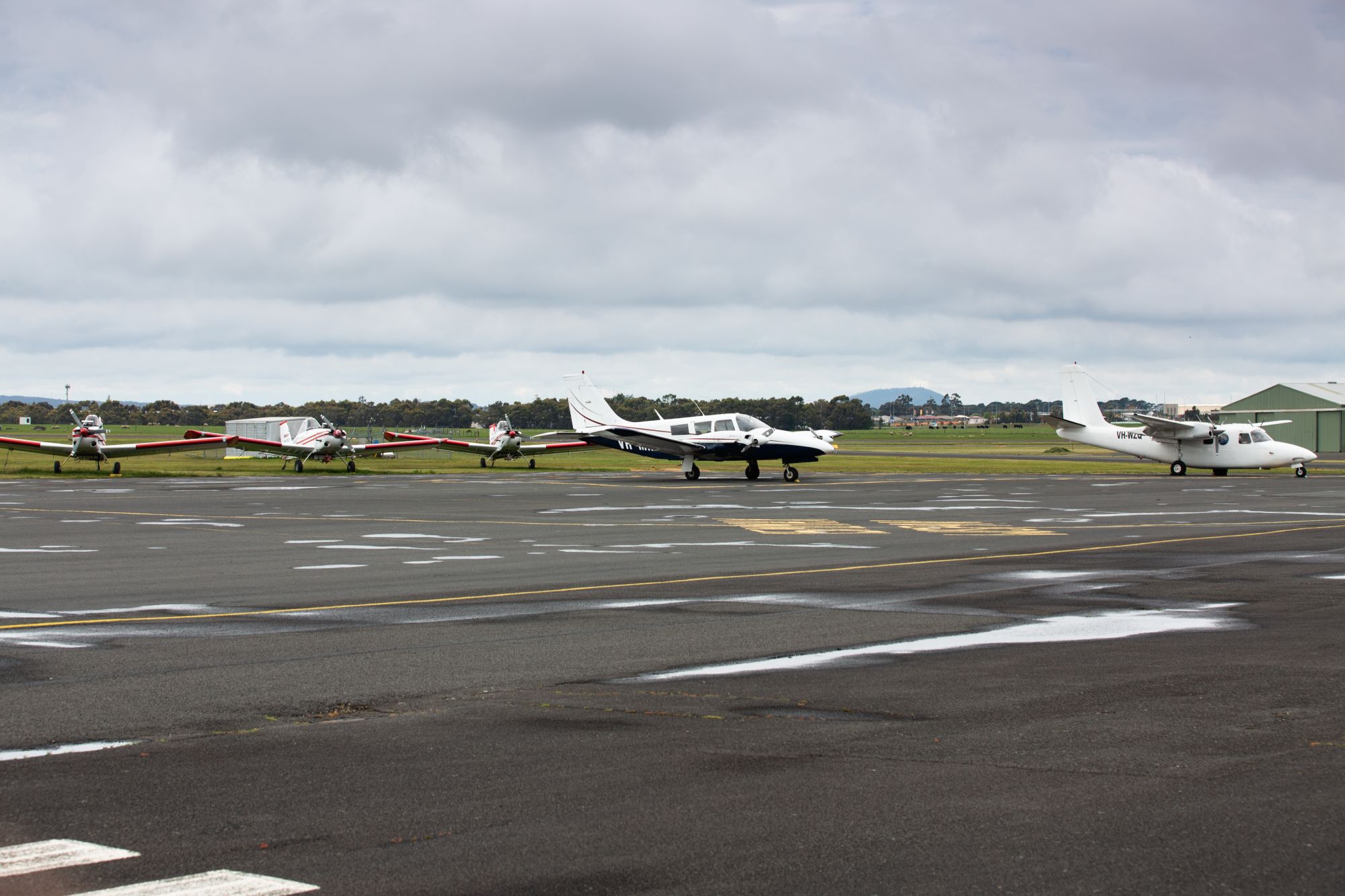 Ballarat Airport with a number of light planes on the runway