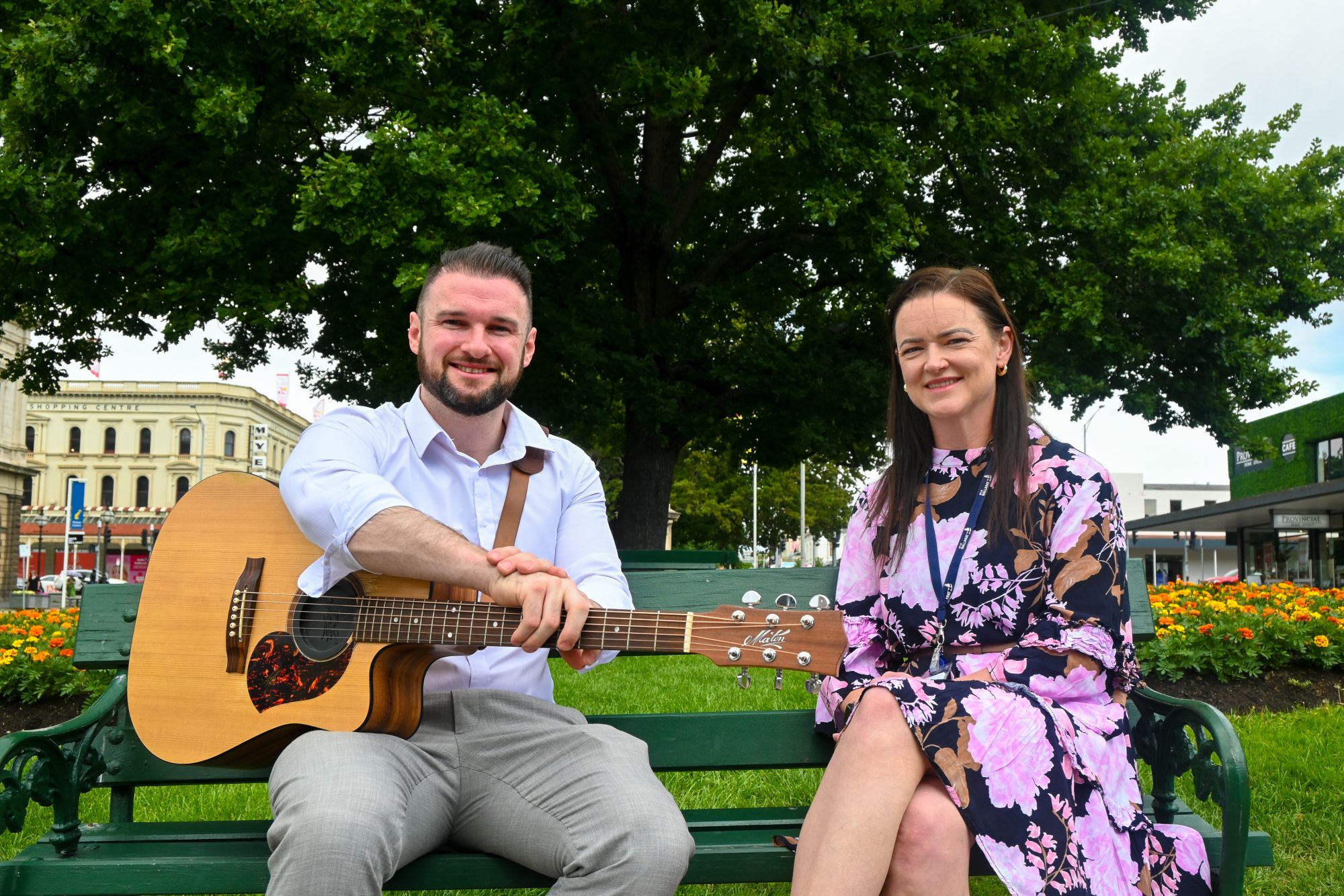 Australia Day Picnic in the Park acoustic artist, Travis McCarthy with City of Ballarat Mayor, Cr Tracey Hargreaves.