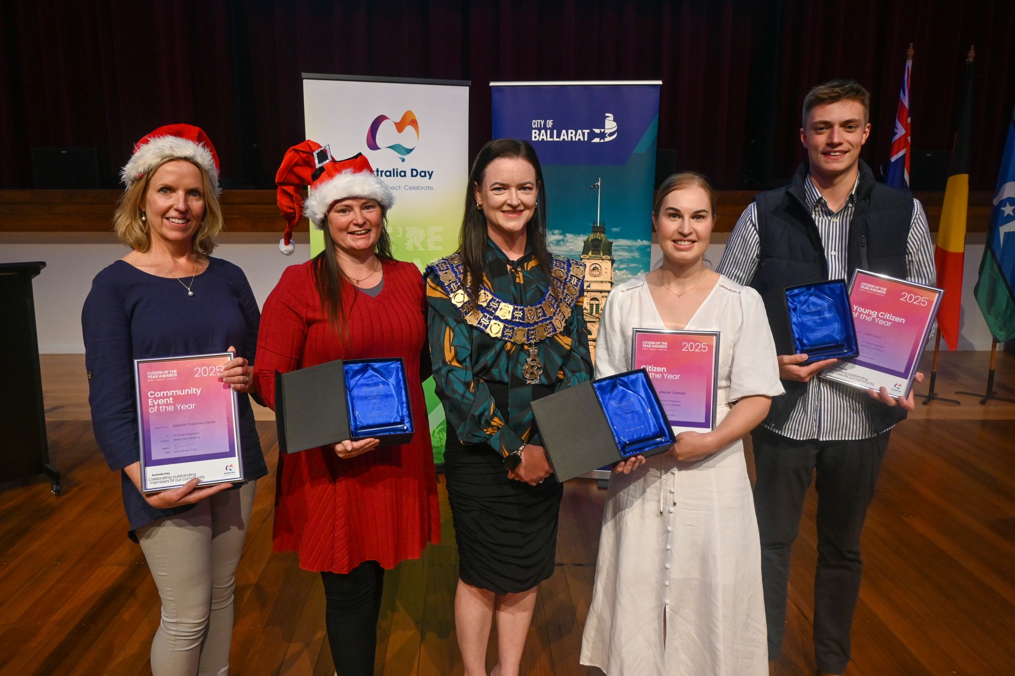 2025 Australia Day Community Award winners with Mayor Cr Tracey Hargreaves