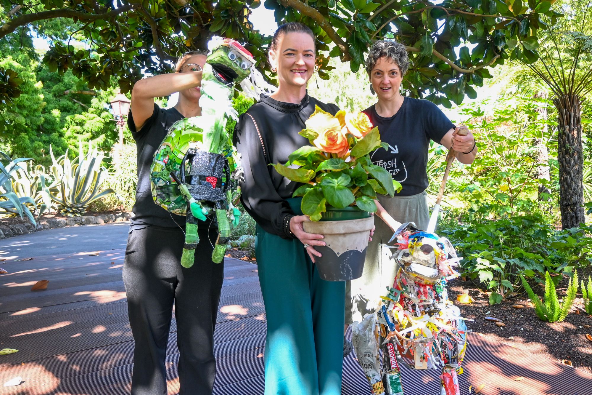 City of Ballarat Mayor, Cr Tracey Hargreaves with some of the Begonia Festival trash puppets.