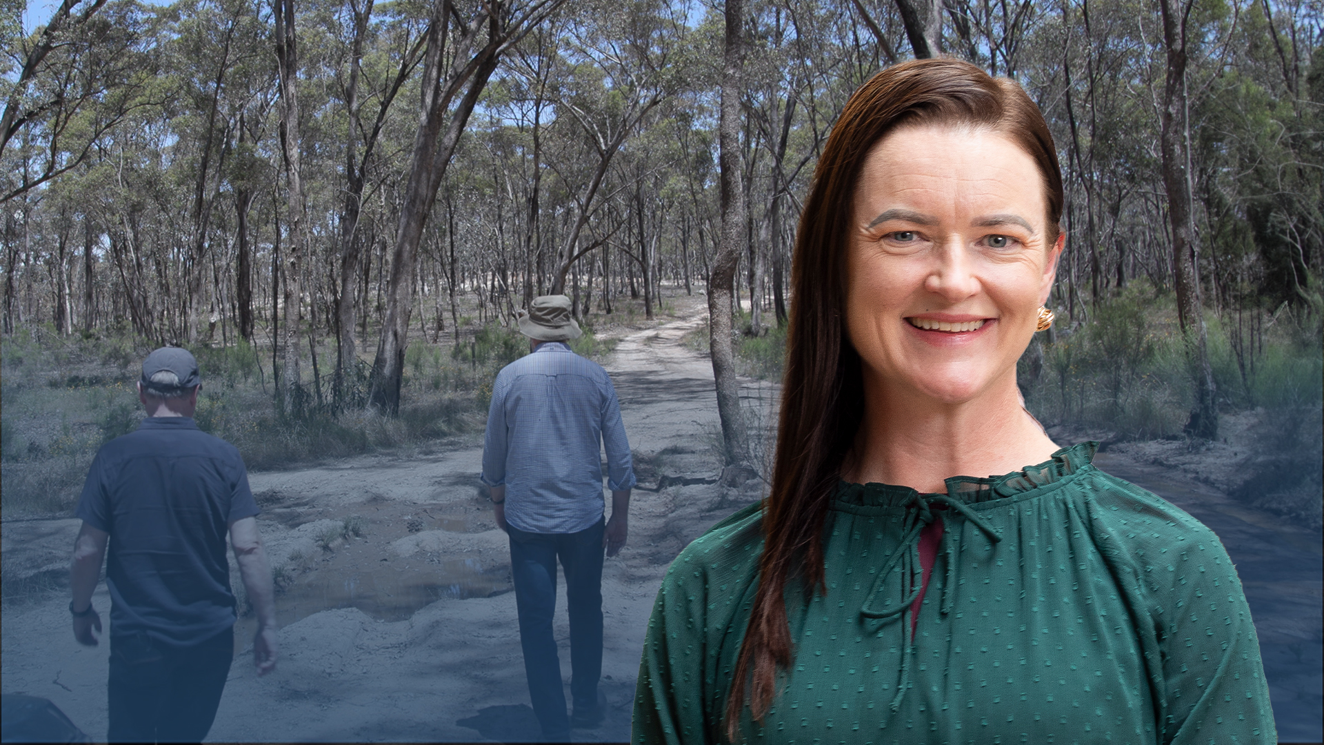 Image of Mayor Cr Tracey Hargreaves in front of the Victorian Goldfields landscape