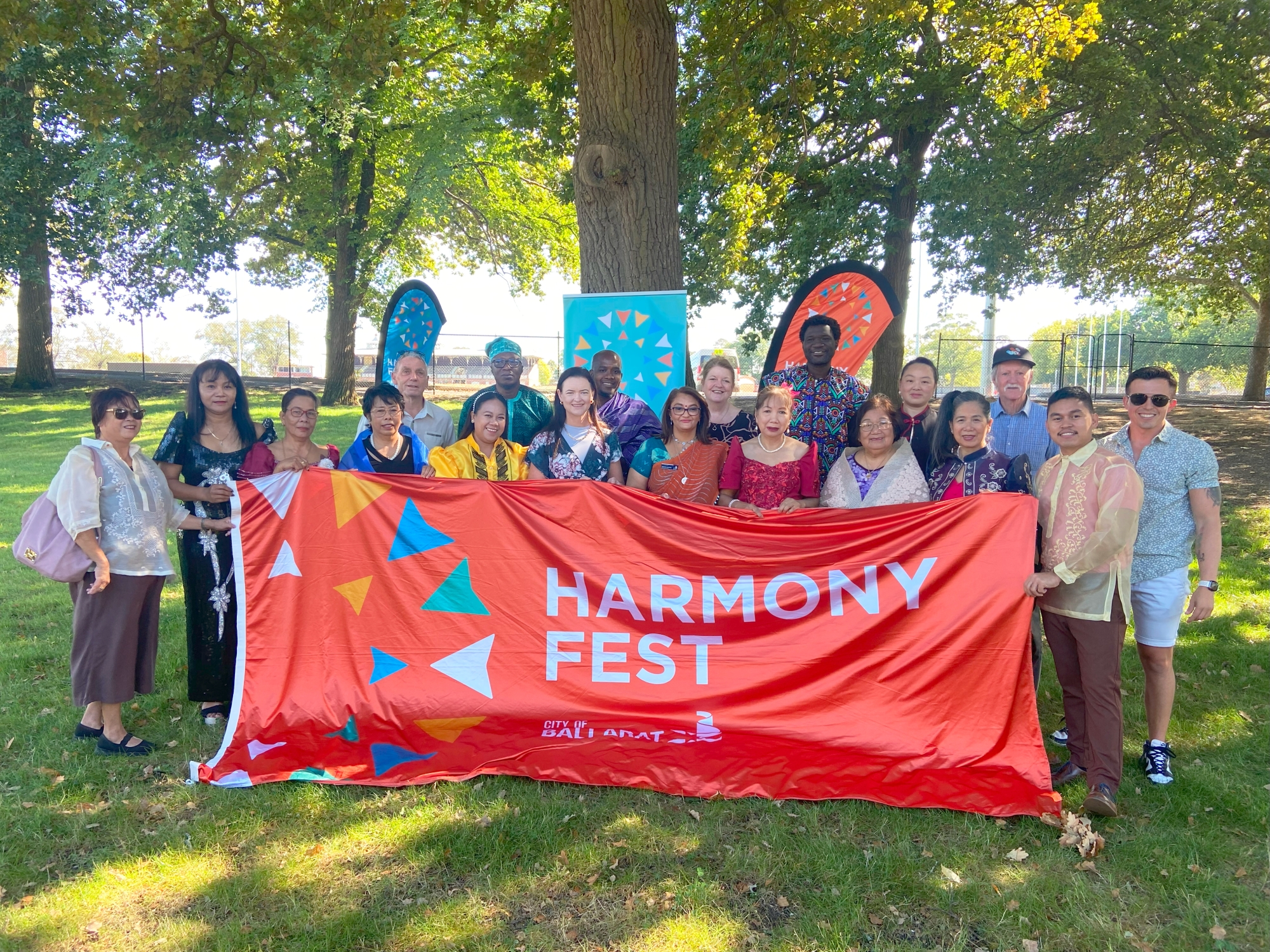 Launching Harmony Fest 2025 is City of Ballarat Mayor, Cr Tracey Hargreaves and members of Ballarat's intercultural community.