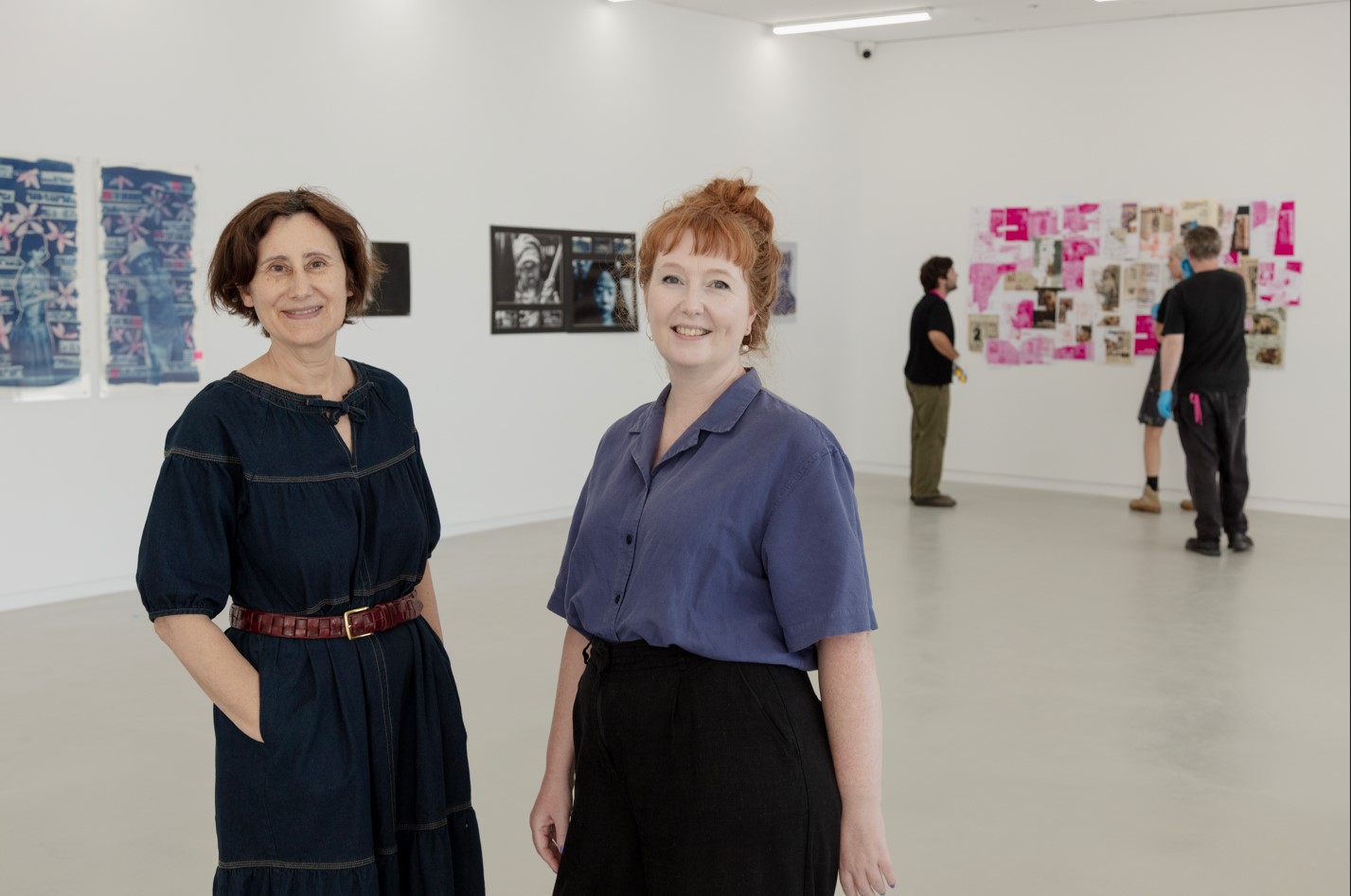 A photo taken inside the Art Gallery of Ballarat's new Backspace Gallery, with Assistant Director - Curatorial Jacqueline Doughty and Curator Emily Wakeling