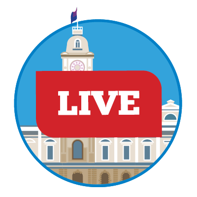 Graphic icon of Town Hall with "LIVE" text