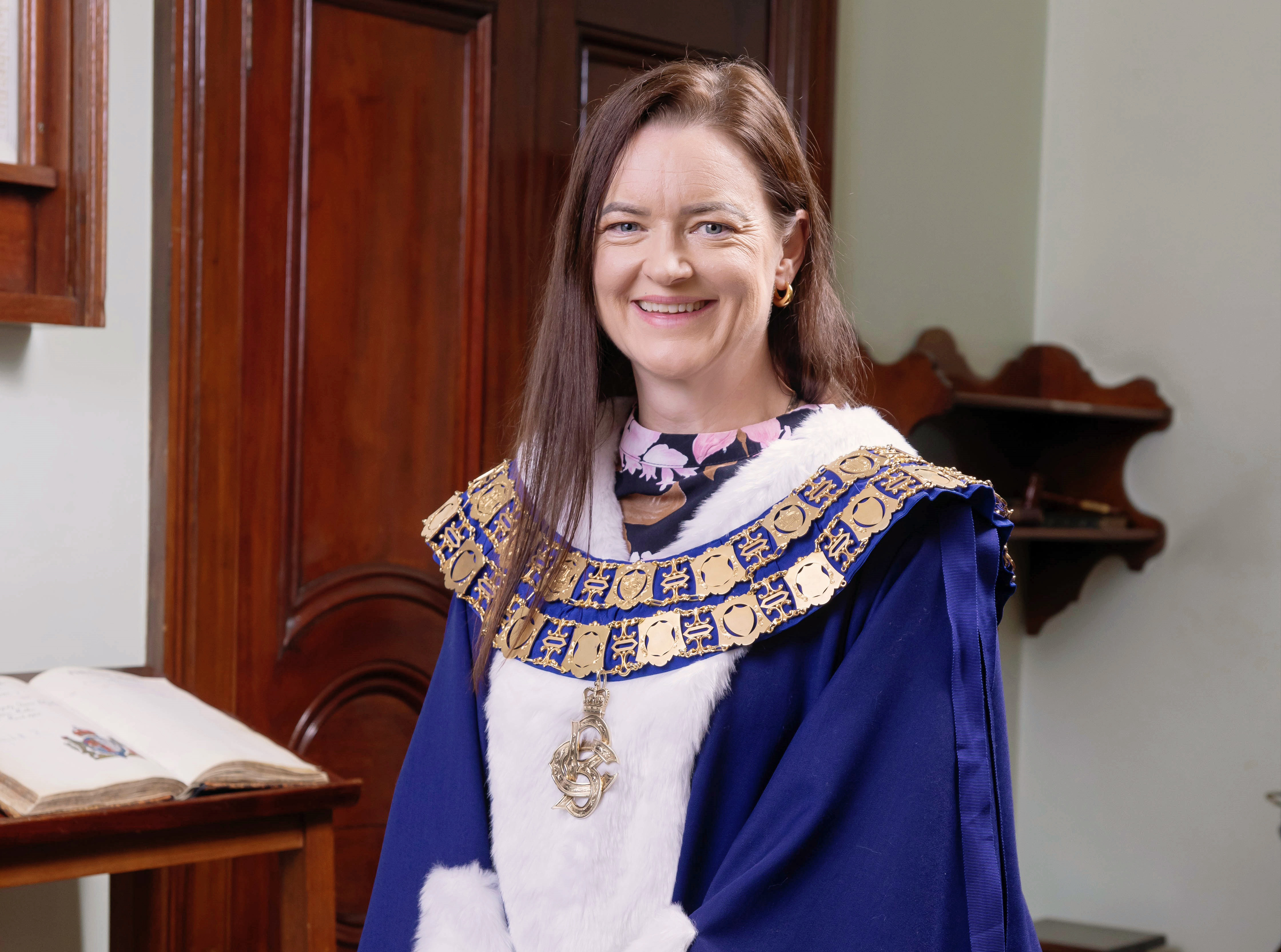 Mayor Cr Tracey Hargreaves wearing the Mayoral robes and chains 