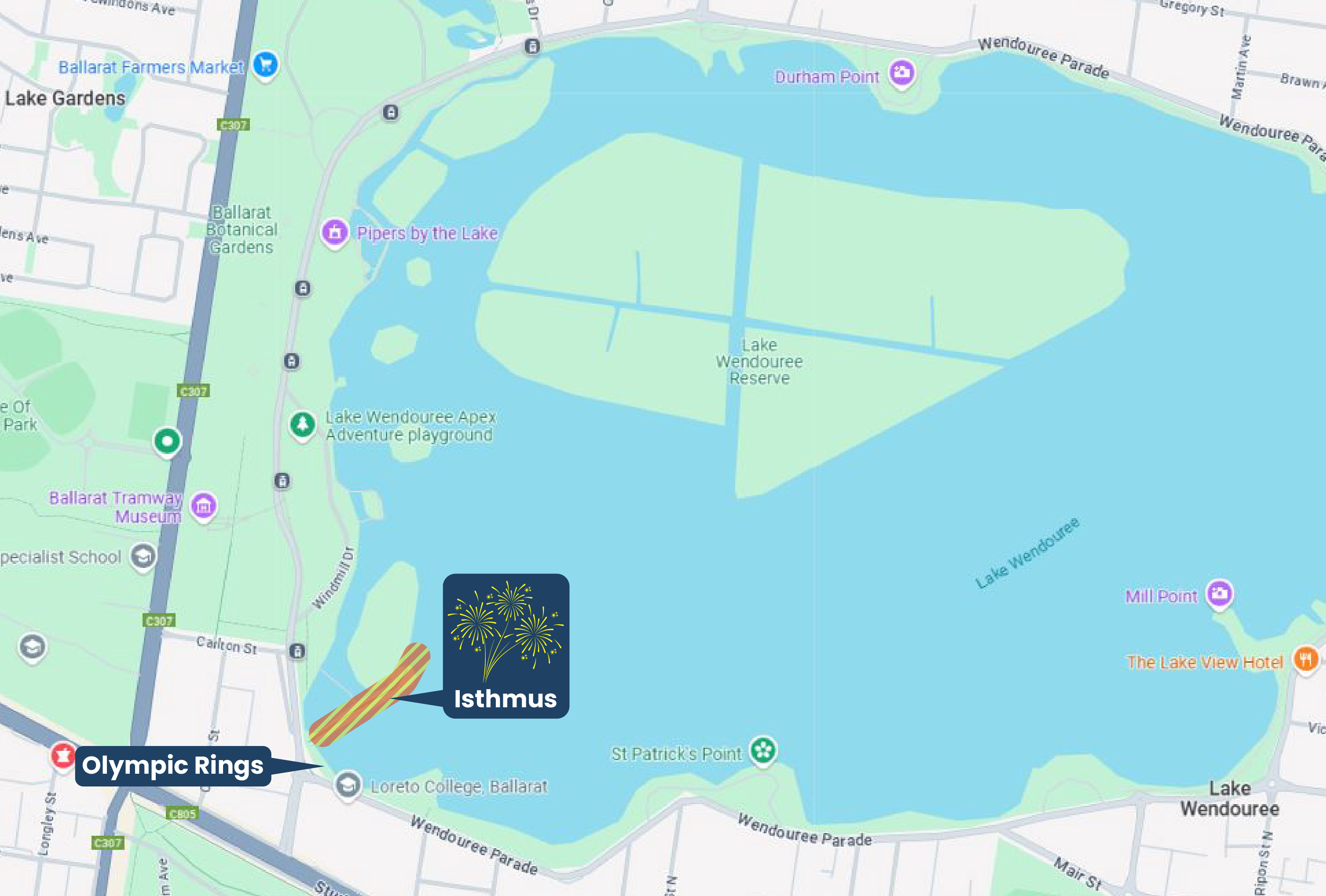 map showing the location of the isthmus and olympic rings