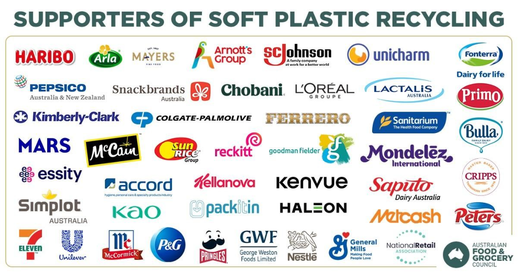 brand logos of companies who support soft plastic recycling