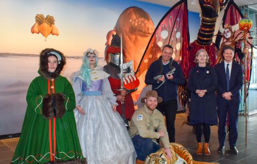 Mayor Cr Daniel Moloney with Art Gallery's Humphrey Clegg, Sovereign Hill CEO Sarah Quon, and representatives from Ballarat Wildlife Park, Beyond Dark and Kryal Castle