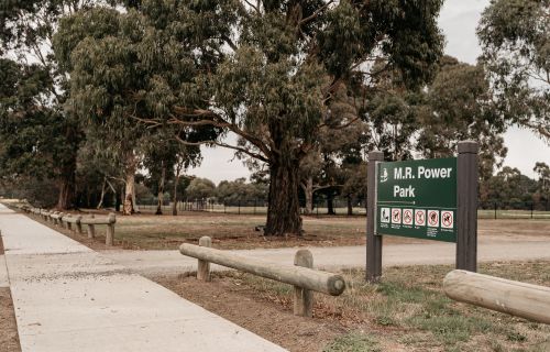 Generic photo footpath and MR Power Park sign