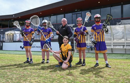 City of Ballarat Mayor Councillor Des Hudson with junior lacrosse players