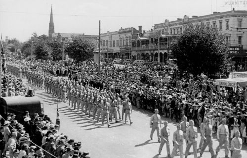 Generic image historical US Marines march in Ballarat