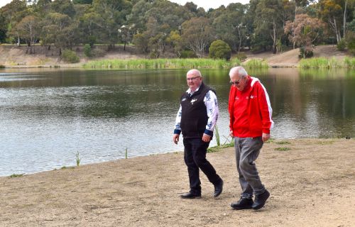 Generic image of Mr Mayor walking Lake Esmond with Barry from Heartbeat Walking Group