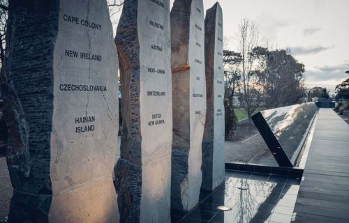 The Australian Ex-Prisoners of War Memorial in Ballarat at sunset.