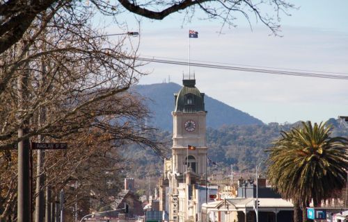 image of town hall looking east down sturt street