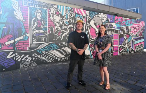 Generic image of mural with local artist Joel Hammonds and City of Ballarat Mayor Cr Tracey Hargreaves