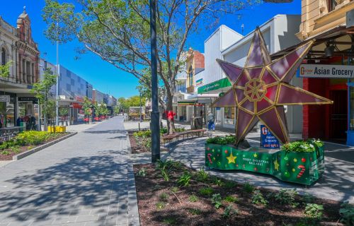 A large Christmas star decoration in the revitalised Bridge Mall