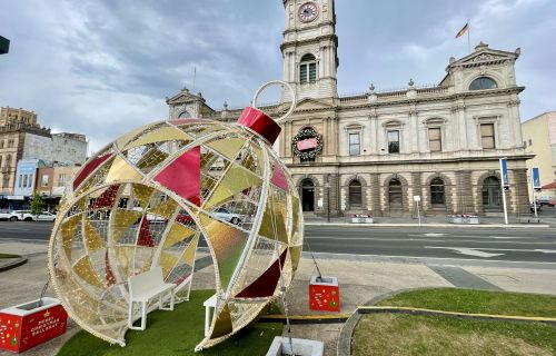 The giant bauble in Queen Victoria Square.