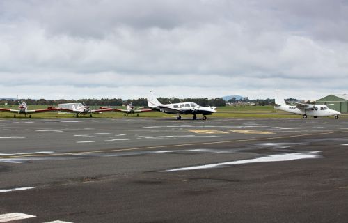 Ballarat Airport with a number of light planes on the runway