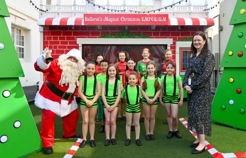 City of Ballarat Mayor, Cr Tracey Hargreaves with Santa and Performers from Ballarat Centre of Music & The Arts (BCMA) at the launch of Christmas in Ballarat.