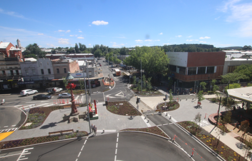 aerial image of the entrance to bridge mall