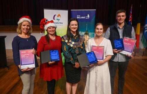 2025 Australia Day Community Award winners with Mayor Cr Tracey Hargreaves