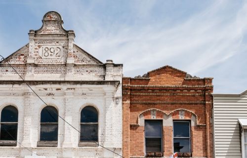 historic streetscape showing the tops of buildings in sturt street