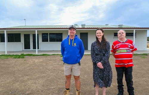 VRI Delacombe Cricket Club president Tom Nicholls, City of Ballarat Mayor Cr Tracey Hargreaves and Ballarat Highlanders Rugby Club president Garry Dixon at the refurbished Doug Dean Reserve changerooms.