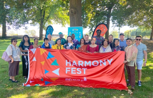 Launching Harmony Fest 2025 is City of Ballarat Mayor, Cr Tracey Hargreaves and members of Ballarat's intercultural community.