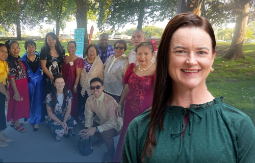 Launching Harmony Fest 2025 is City of Ballarat Mayor, Cr Tracey Hargreaves and members of Ballarat's intercultural community.