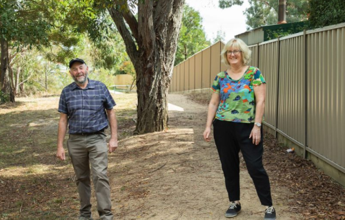Environmental champions: Andrea Mason and Jeff Rootes are working with the City of Ballarat to create a network of natural corridors to boost habitat for wildlife and improve our city’s natural environment. Image taken prior to COVID-19 Stage 3 restrictions.
