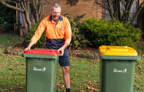 Image of person putting bins out
