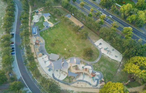 Areal photo of inclusive playspace at victoria park