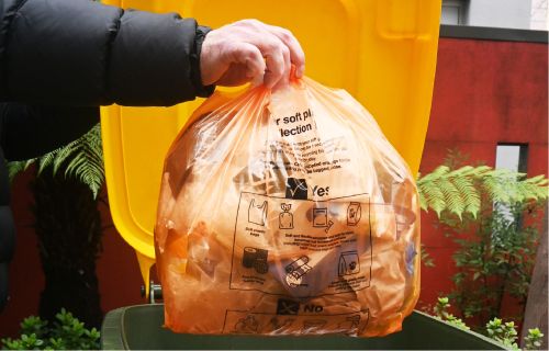 Image of Soft Plastics recycling bag that must be used as part of the pilot program