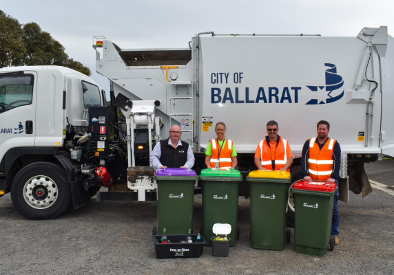 City of Ballarat waste collection vehicle and bins