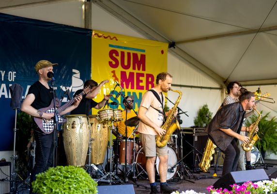 Band on stage at Summer Sundays event in week 1